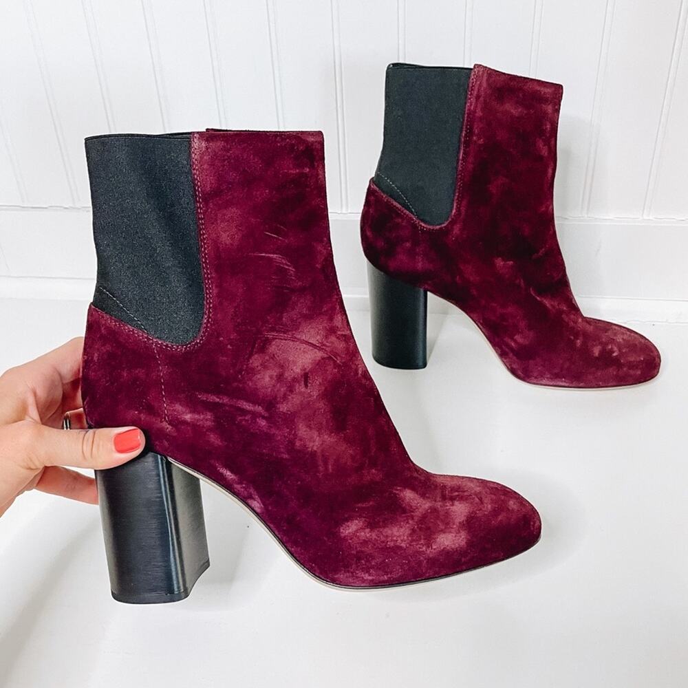 Rag & Bone Agnes Velvet Suede Chelsea Booties in Red $575